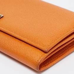 Pre Owned Dolce & Gabbana Orange Leather Flap Continental Wallet