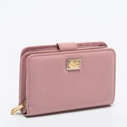 Pre Owned Dolce & Gabbana Pink Leather Zip French Wallet