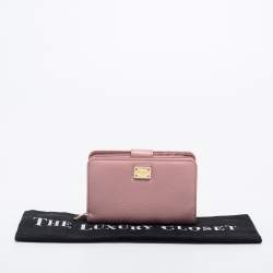 Pre Owned Dolce & Gabbana Pink Leather Zip French Wallet