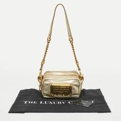 Pre Owned Dolce & Gabbana Metallic Gold Leather Double Zip Camera Bag
