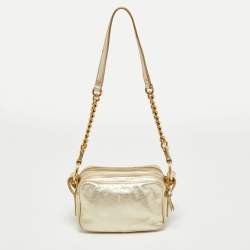 Pre Owned Dolce & Gabbana Metallic Gold Leather Double Zip Camera Bag