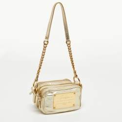 Pre Owned Dolce & Gabbana Metallic Gold Leather Double Zip Camera Bag