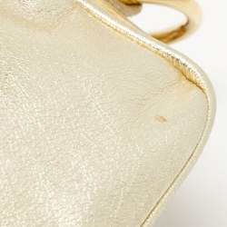 Pre Owned Dolce & Gabbana Metallic Gold Leather Double Zip Camera Bag