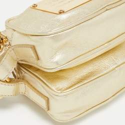Pre Owned Dolce & Gabbana Metallic Gold Leather Double Zip Camera Bag