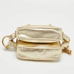 Pre Owned Dolce & Gabbana Metallic Gold Leather Double Zip Camera Bag