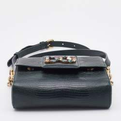Pre Owned Dolce & Gabbana Green Iguana Embossed Leather Mini DG Millennials Crossbody Bag