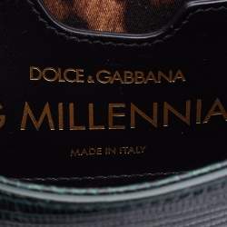 Pre Owned Dolce & Gabbana Green Iguana Embossed Leather Mini DG Millennials Crossbody Bag