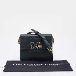 Pre Owned Dolce & Gabbana Green Iguana Embossed Leather Mini DG Millennials Crossbody Bag