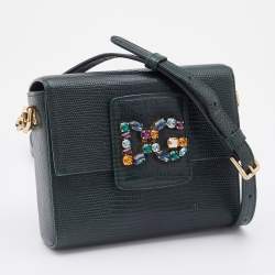 Pre Owned Dolce & Gabbana Green Iguana Embossed Leather Mini DG Millennials Crossbody Bag