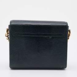 Pre Owned Dolce & Gabbana Green Iguana Embossed Leather Mini DG Millennials Crossbody Bag