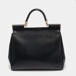 Pre Owned Dolce & Gabbana Black Leather Large Miss Sicily Top Handle Bag