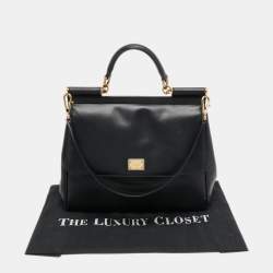 Pre Owned Dolce & Gabbana Black Leather Large Miss Sicily Top Handle Bag