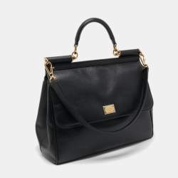 Pre Owned Dolce & Gabbana Black Leather Large Miss Sicily Top Handle Bag