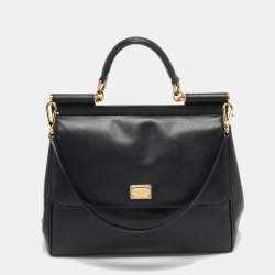 Pre Owned Dolce & Gabbana Black Leather Large Miss Sicily Top Handle Bag