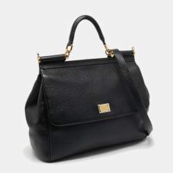 Pre Owned Dolce & Gabbana Black Leather Large Miss Sicily Top Handle Bag