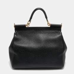 Pre Owned Dolce & Gabbana Black Leather Large Miss Sicily Top Handle Bag
