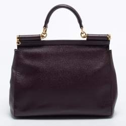 Pre Owned Dolce & Gabbana Burgundy Leather Large Miss Sicily Top Handle Bag