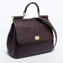 Pre Owned Dolce & Gabbana Burgundy Leather Large Miss Sicily Top Handle Bag