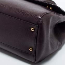 Pre Owned Dolce & Gabbana Burgundy Leather Large Miss Sicily Top Handle Bag
