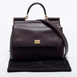 Pre Owned Dolce & Gabbana Burgundy Leather Large Miss Sicily Top Handle Bag