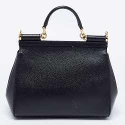 Pre Owned Dolce & Gabbana Black Dauphine Leather Medium Miss Sicily Top Handle Bag