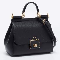 Pre Owned Dolce & Gabbana Black Dauphine Leather Medium Miss Sicily Top Handle Bag