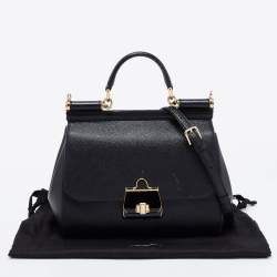 Pre Owned Dolce & Gabbana Black Dauphine Leather Medium Miss Sicily Top Handle Bag