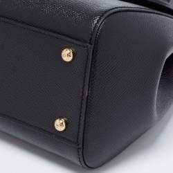 Pre Owned Dolce & Gabbana Black Dauphine Leather Medium Miss Sicily Top Handle Bag