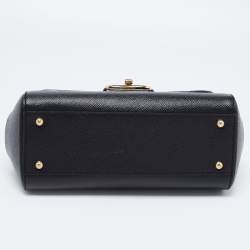 Pre Owned Dolce & Gabbana Black Dauphine Leather Medium Miss Sicily Top Handle Bag