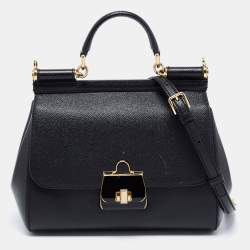 Pre Owned Dolce & Gabbana Black Dauphine Leather Medium Miss Sicily Top Handle Bag