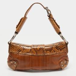 Pre Owned Dolce & Gabbana Brown Python and Eel Leather Small Shoulder Bag
