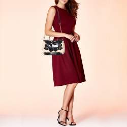 Pre Owned Dolce & Gabbana Beige/Black Raffia and PVC Miss Sicily East West Embroidered Top Handle Bag