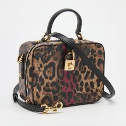 Pre Owned Dolce & Gabbana Brown/Black Leopard Print Coated Canvas and Leather Dauphine Box Bag
