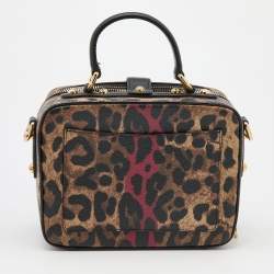 Pre Owned Dolce & Gabbana Brown/Black Leopard Print Coated Canvas and Leather Dauphine Box Bag