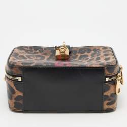 Pre Owned Dolce & Gabbana Brown/Black Leopard Print Coated Canvas and Leather Dauphine Box Bag