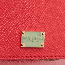 Pre Owned Dolce & Gabbana Red Leather Medium Miss Sicily Top Handle Bag