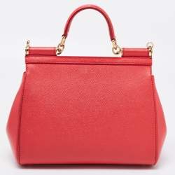 Pre Owned Dolce & Gabbana Red Leather Medium Miss Sicily Top Handle Bag