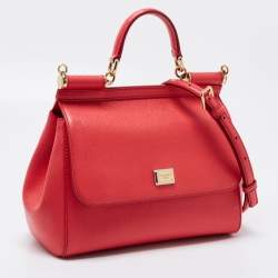 Pre Owned Dolce & Gabbana Red Leather Medium Miss Sicily Top Handle Bag