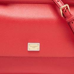 Pre Owned Dolce & Gabbana Red Leather Medium Miss Sicily Top Handle Bag