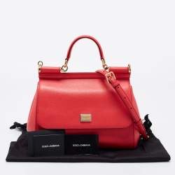 Pre Owned Dolce & Gabbana Red Leather Medium Miss Sicily Top Handle Bag