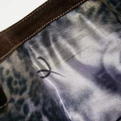 Pre Owned Dolce & Gabbana Brown/Beige Logo Embossed Suede and Calf Hair Tote