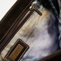 Pre Owned Dolce & Gabbana Brown/Beige Logo Embossed Suede and Calf Hair Tote