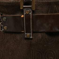 Pre Owned Dolce & Gabbana Brown/Beige Logo Embossed Suede and Calf Hair Tote