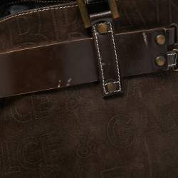 Pre Owned Dolce & Gabbana Brown/Beige Logo Embossed Suede and Calf Hair Tote