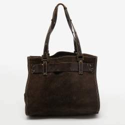 Pre Owned Dolce & Gabbana Brown/Beige Logo Embossed Suede and Calf Hair Tote