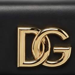Pre Owned Dolce & Gabbana Black Leather Logo Shoulder Bag