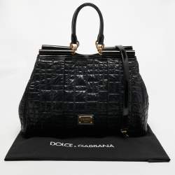 Pre Owned Dolce & Gabbana Black Nylon and Patent Leather Miss Lexington Large Tote