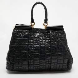 Pre Owned Dolce & Gabbana Black Nylon and Patent Leather Miss Lexington Large Tote