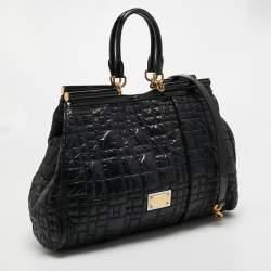 Pre Owned Dolce & Gabbana Black Nylon and Patent Leather Miss Lexington Large Tote