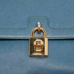 Pre Owned Dolce & Gabbana Blue Leather Padlock Top Handle Bag